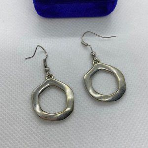 Vintage Silver Wave Circle Costume Earrings